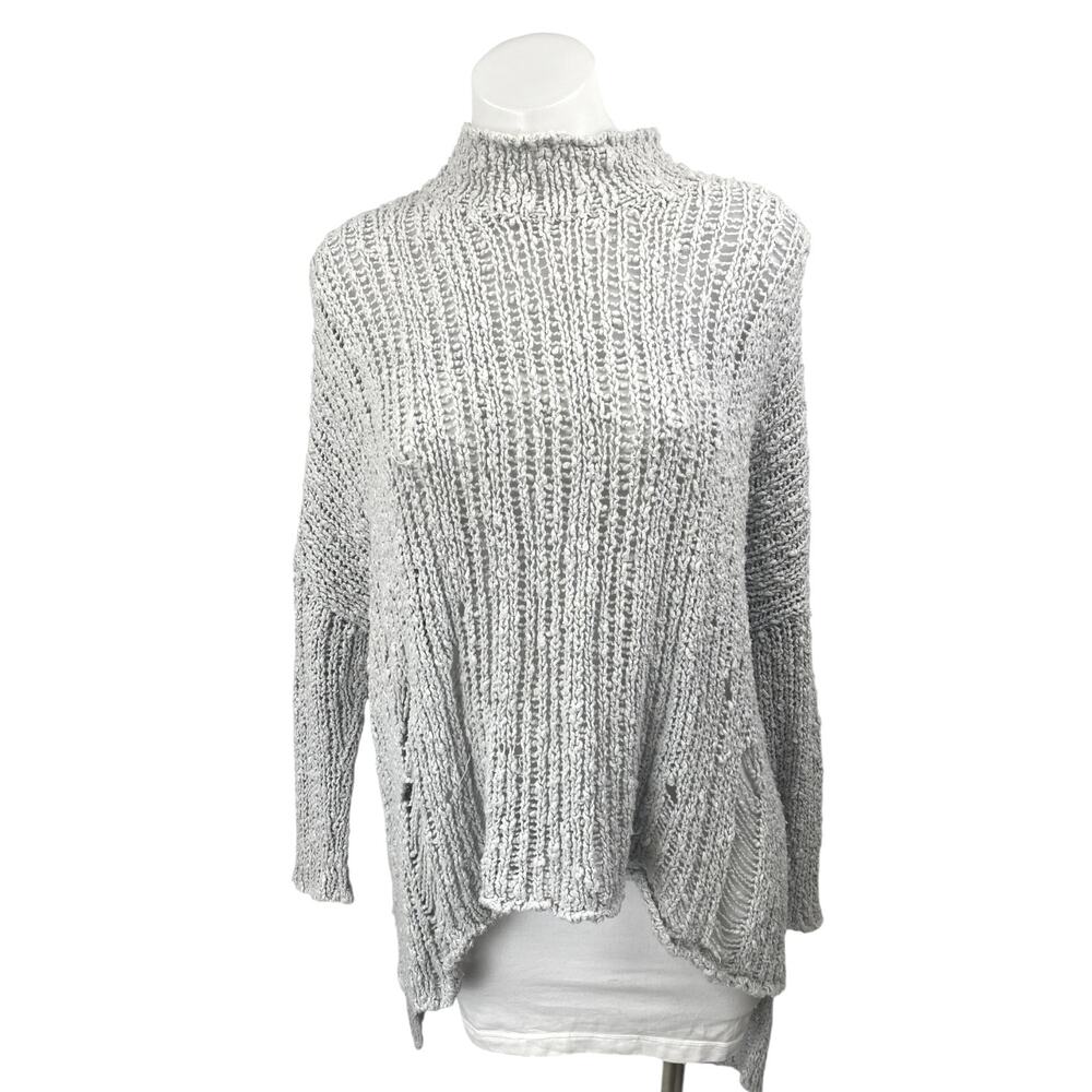 Free People Gray Open Knit Long Sleeve High Low Mock Neck Sweater Top Size XS